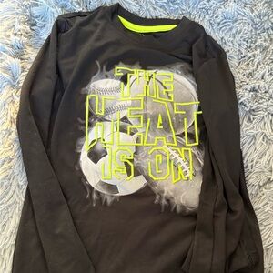 Athletic Works Black Long Sleeve Shirt Neon Yellow Sports Print
